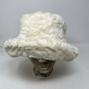 Coldwater Creek Cream Winter White Faux Fur Furry Bucket Hat Womens One Size